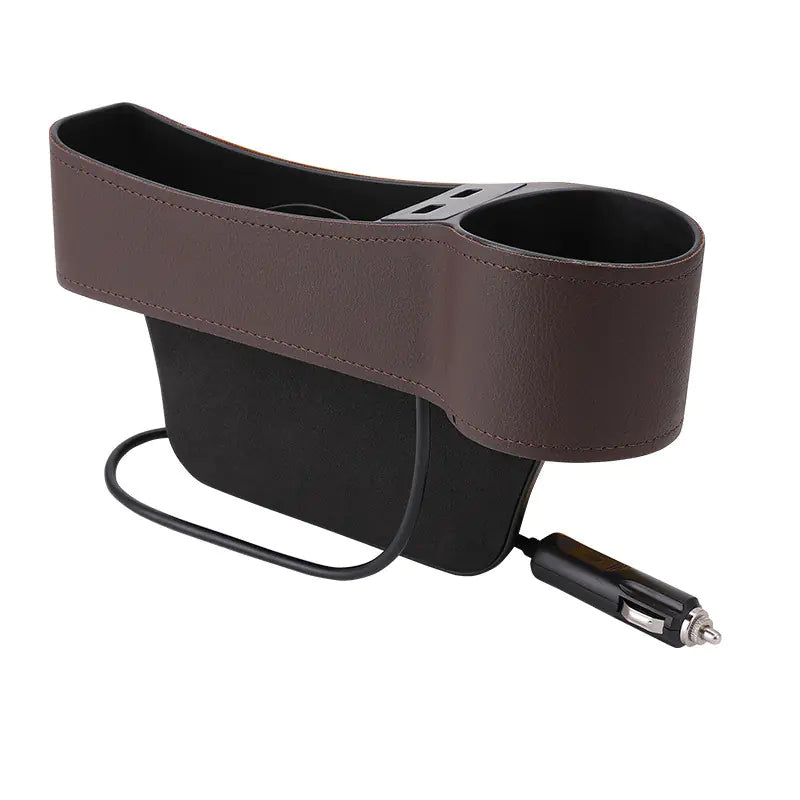 Car Storage Box with Dual USB Charger and Cup Holder