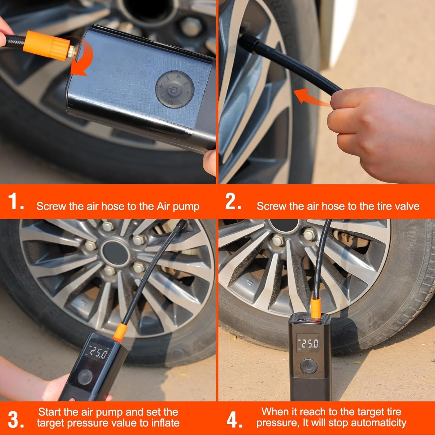 Electric Tyre Inflator Air Compressor 150PSI Portable Car Air Compressor 6000Mah Mini Air Tyre Pump Car 15L/Min USB Rechargeable Battery with LED Light and LCD Display for Motorcycle Car and Bicycle